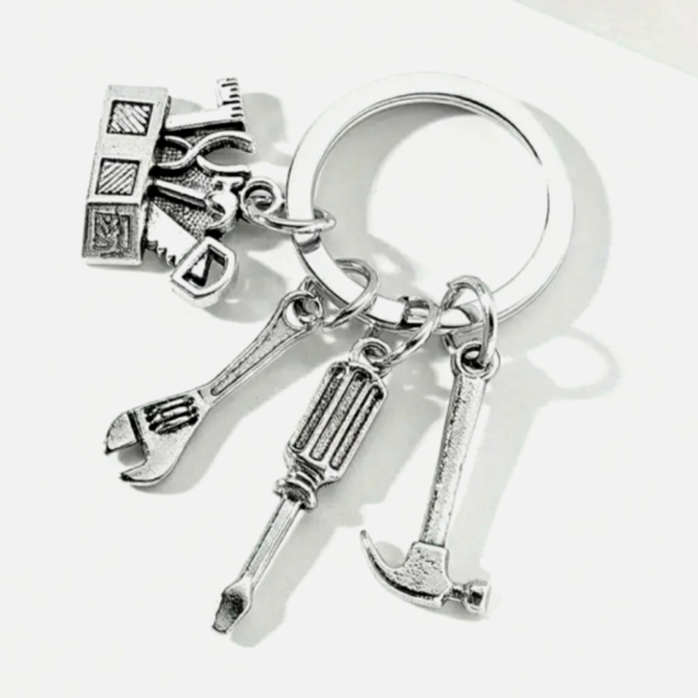 NEW Toolbox and Tools Silver Keychain Key Ring